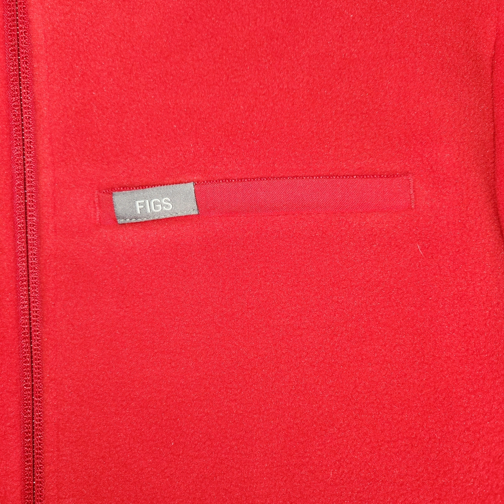 FIGS Vibrant Red On Shift Full Zip Fleece Jacket Size M 7 Pockets Mock Neck Soft - Picture 4 of 16